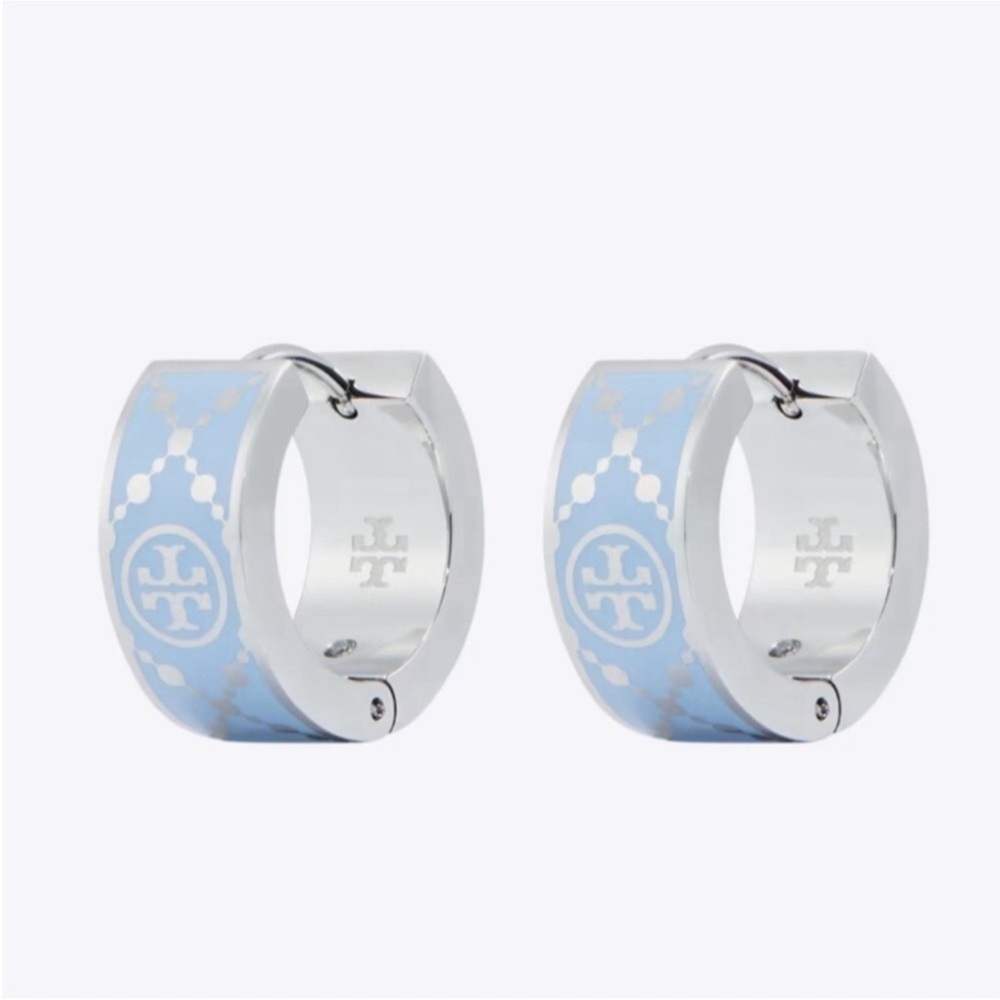 Tory Burch Silver and Blue Hoop Earrings